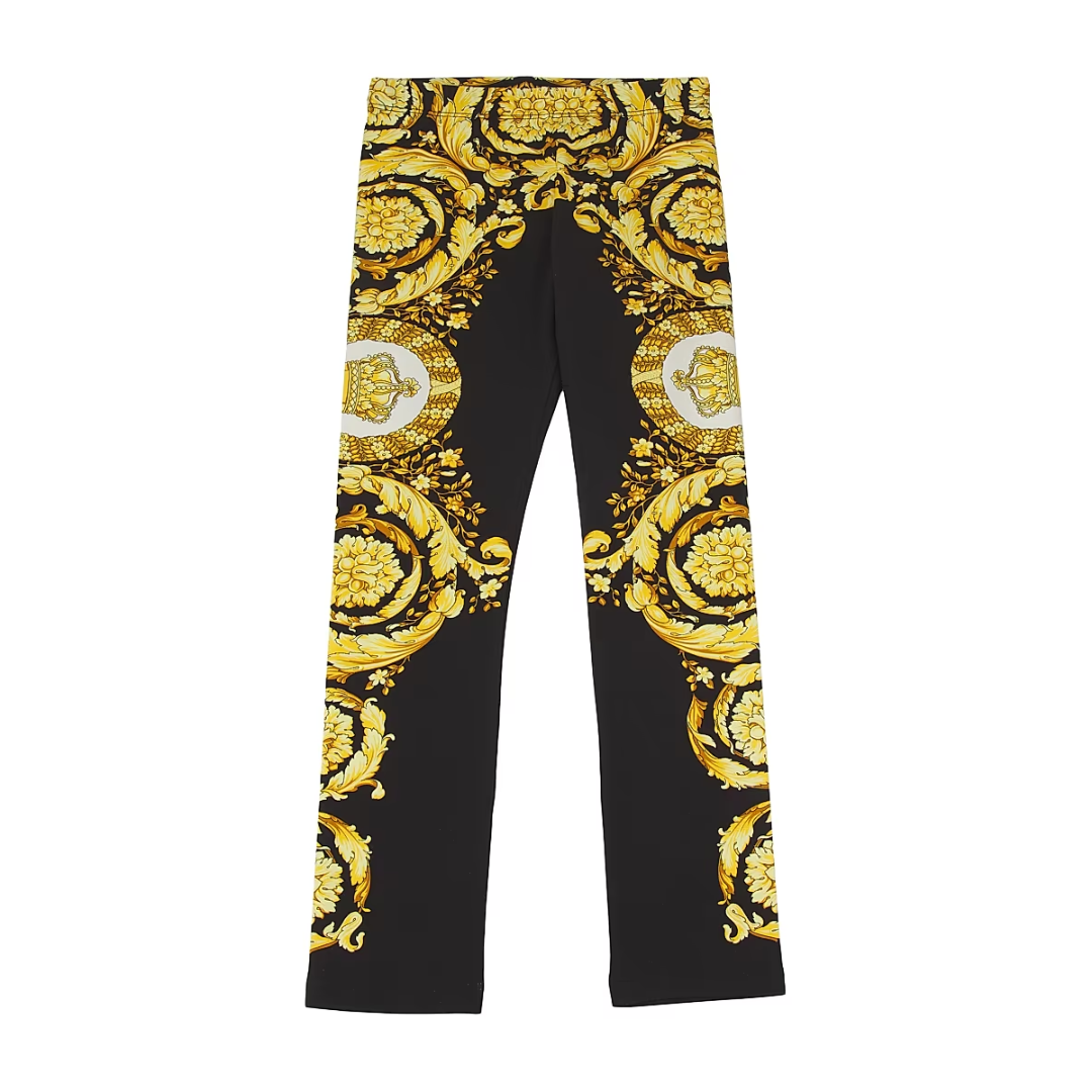 Versace pants featuring ornate gold baroque print available at Lestyle Boutique Melbourne
