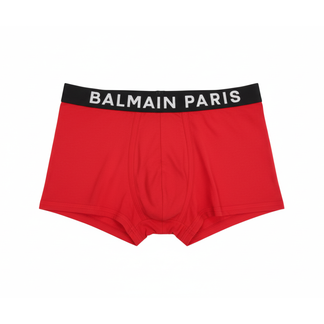 Balmain Paris boxer briefs with a bold logo waistband in red, available at Lestyle Boutique Melbourne
