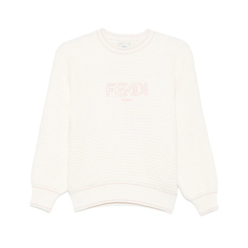 Fendi MAGLIONE KIDS white ribbed knit with pink logo available at Lestyle Boutique Melbourne