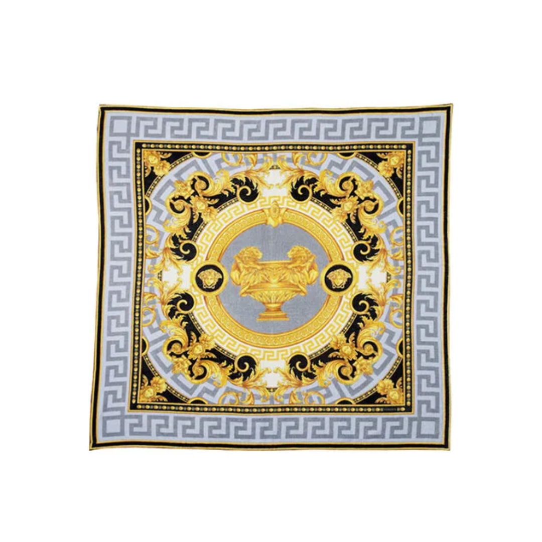VERSACE BEACH TOWEL featuring ornate gold detailing and Greek key border available at Lestyle Boutique Melbourne