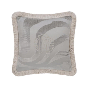 Roberto Cavalli cushion featuring fringe trim and crest motif, 40x40 cm available at Lestyle Boutique Melbourne