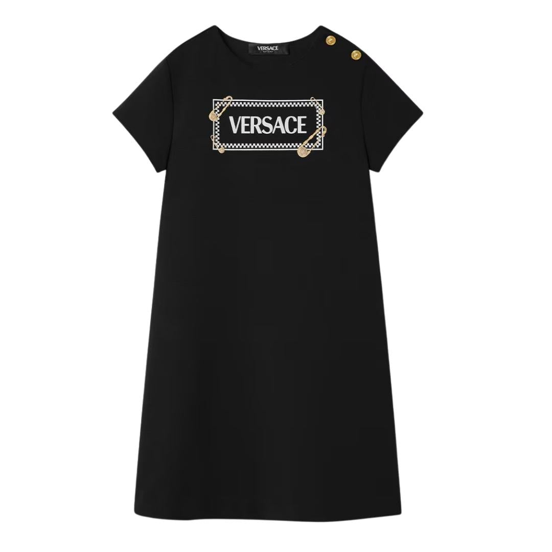 VERSACE SAFETY PIN LOGO KIDS DRESS featuring Safety Pin Logo available at Lestyle Boutique Melbourne