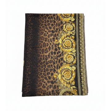 VERSACE silk scarf featuring leopard print with gold baroque border available at Lestyle Boutique Melbourne