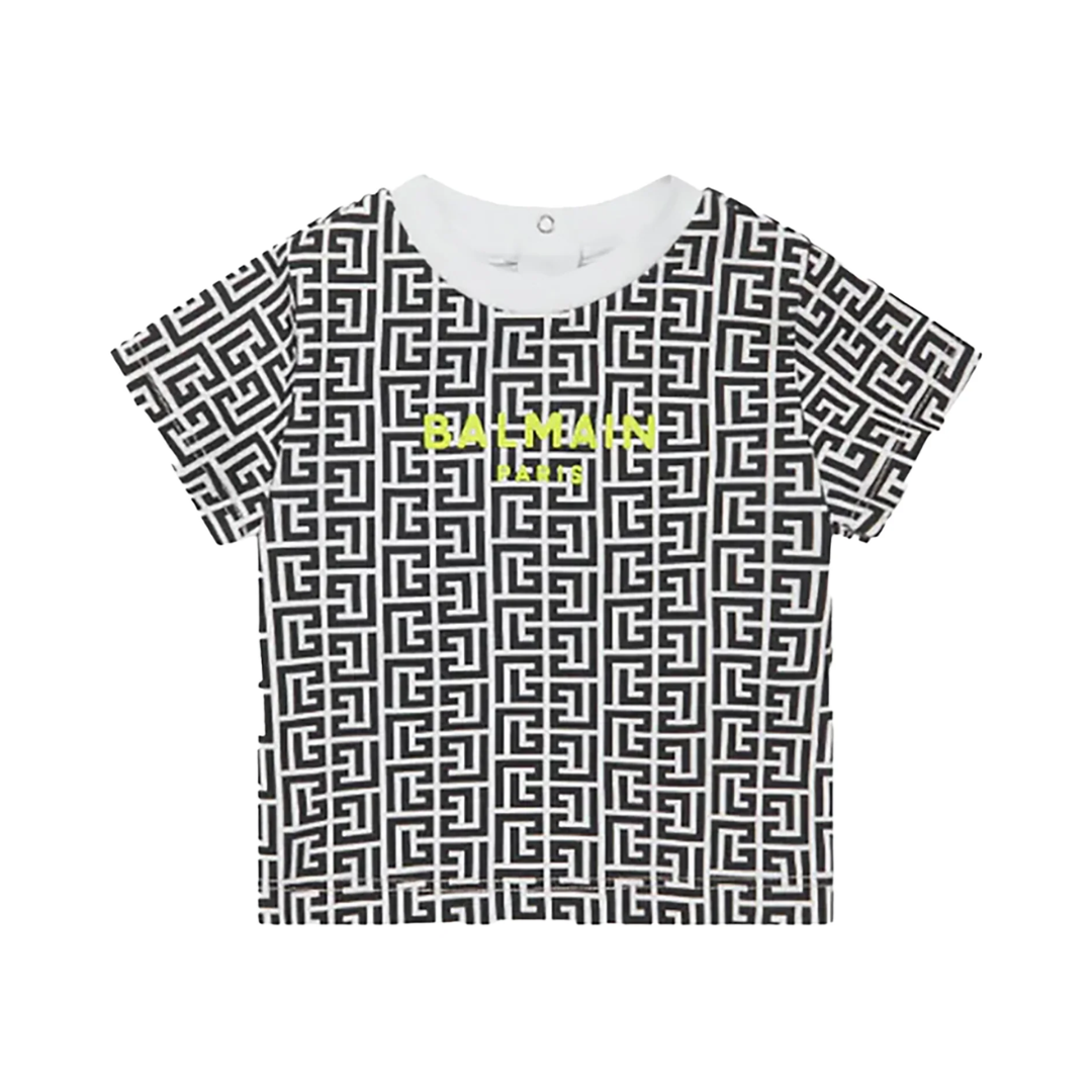 Balmain kids toddler short sleeve T-shirt featuring monogram logo available at Lestyle Boutique Melbourne
