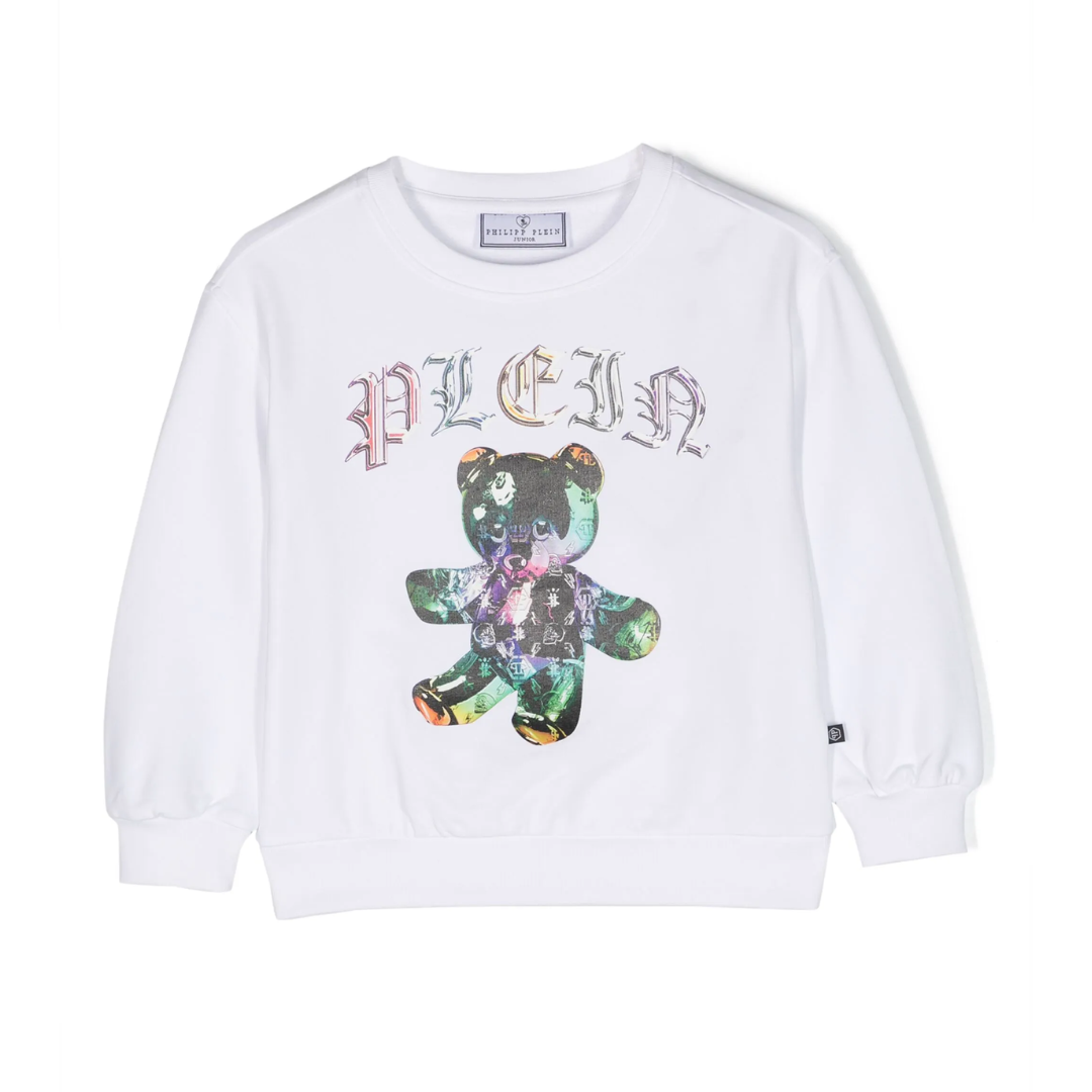 PHILIPP PLEIN JUNIOR logo-print cotton sweatshirt featuring bear graphic, available at Lestyle Boutique Melbourne