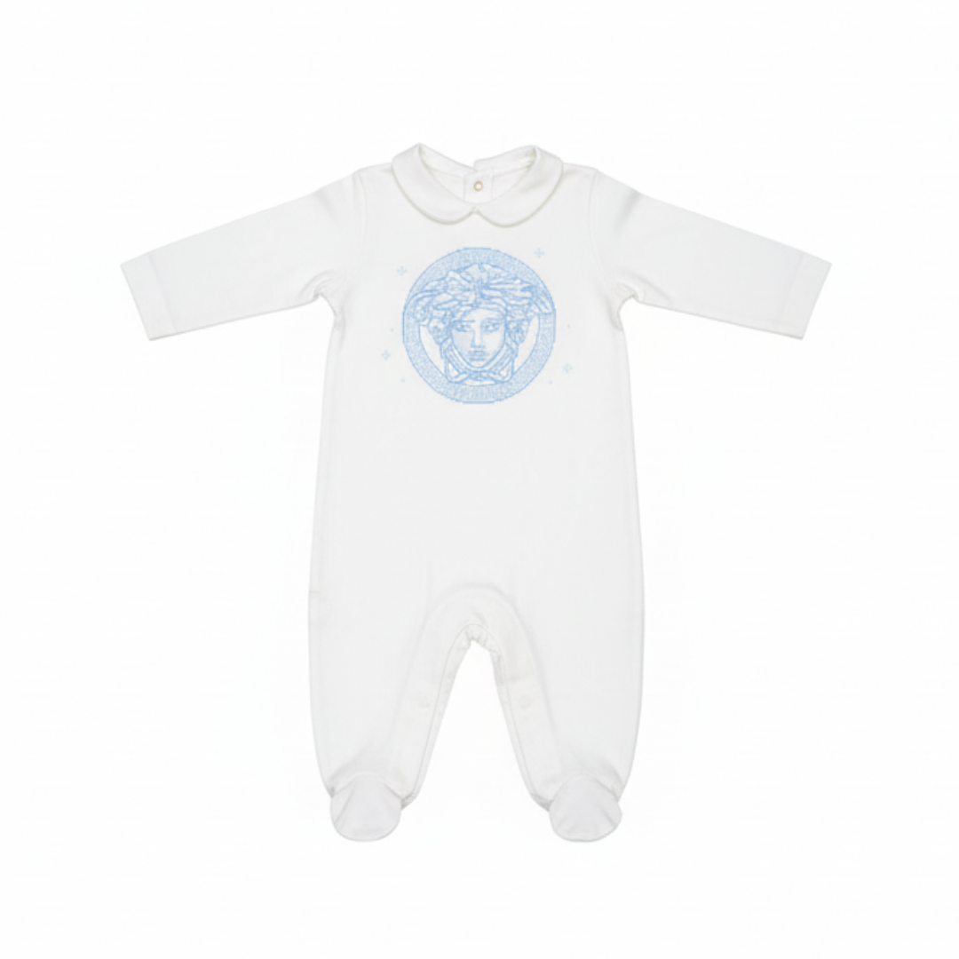 VERSACE KIDS ONESIE featuring blue medusa head graphic available at Lestyle Boutique Melbourne