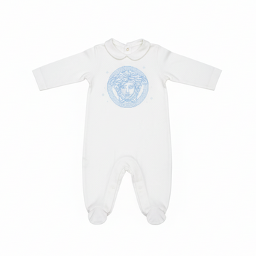 VERSACE KIDS ONESIE featuring blue medusa head graphic available at Lestyle Boutique Melbourne