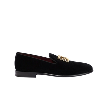 Dolce&Gabbana DG suede loafers in black featuring golden hardware available at Lestyle Boutique Melbourne