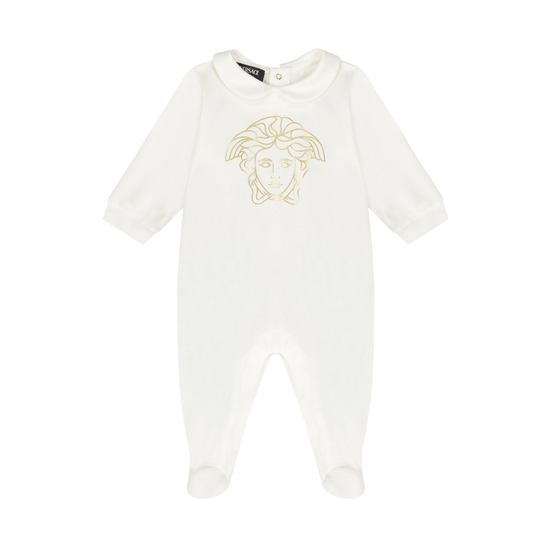 VERSACE Baby Grow featuring Ivory & Gold Medusa logo available at Lestyle Boutique Melbourne