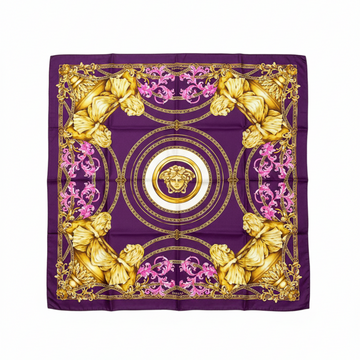 VERSACE silk scarf featuring ornate gold baroque motif available at Lestyle Boutique Melbourne