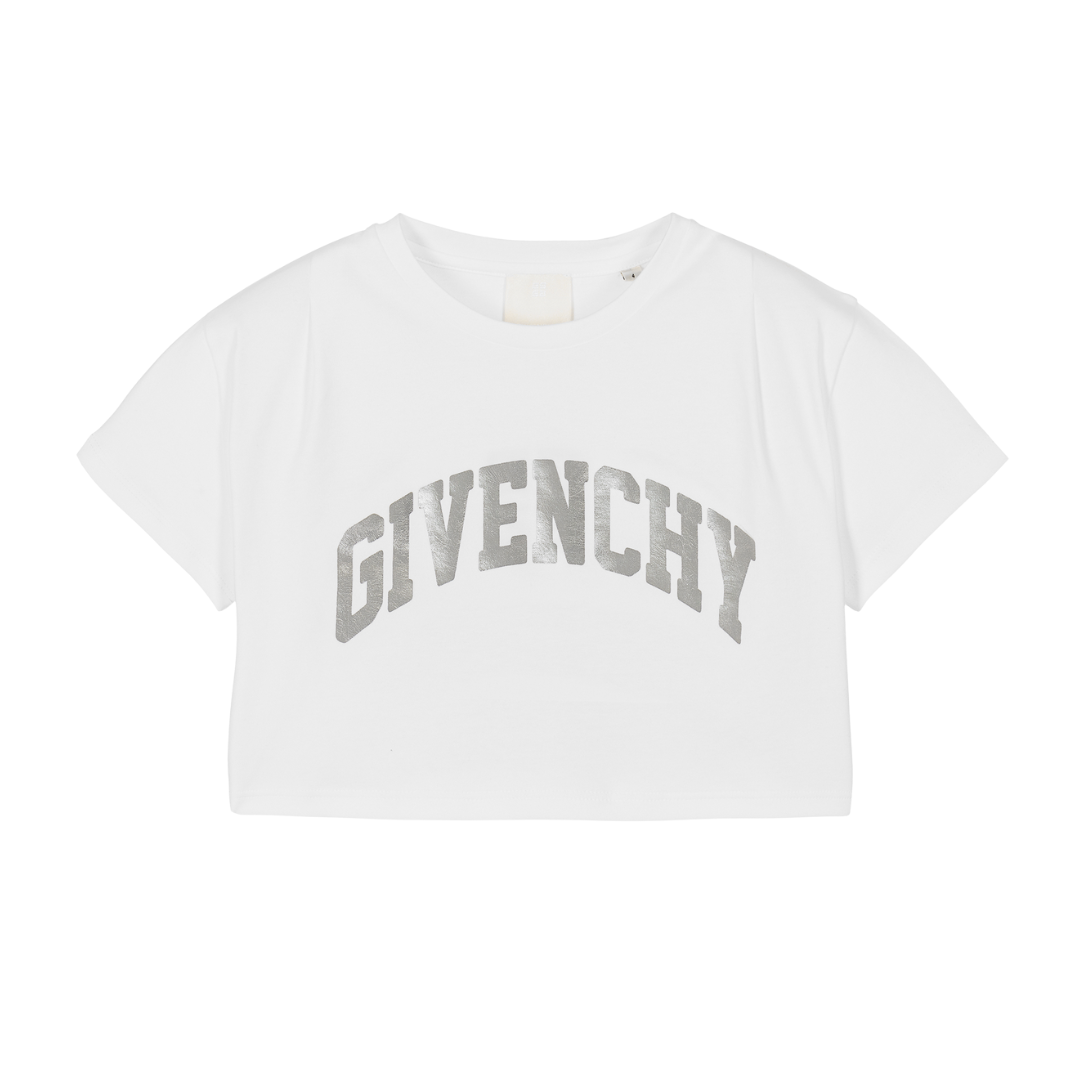 GIVENCHY T-shirt featuring bold shiny silver varsity logo available at Lestyle Boutique Melbourne