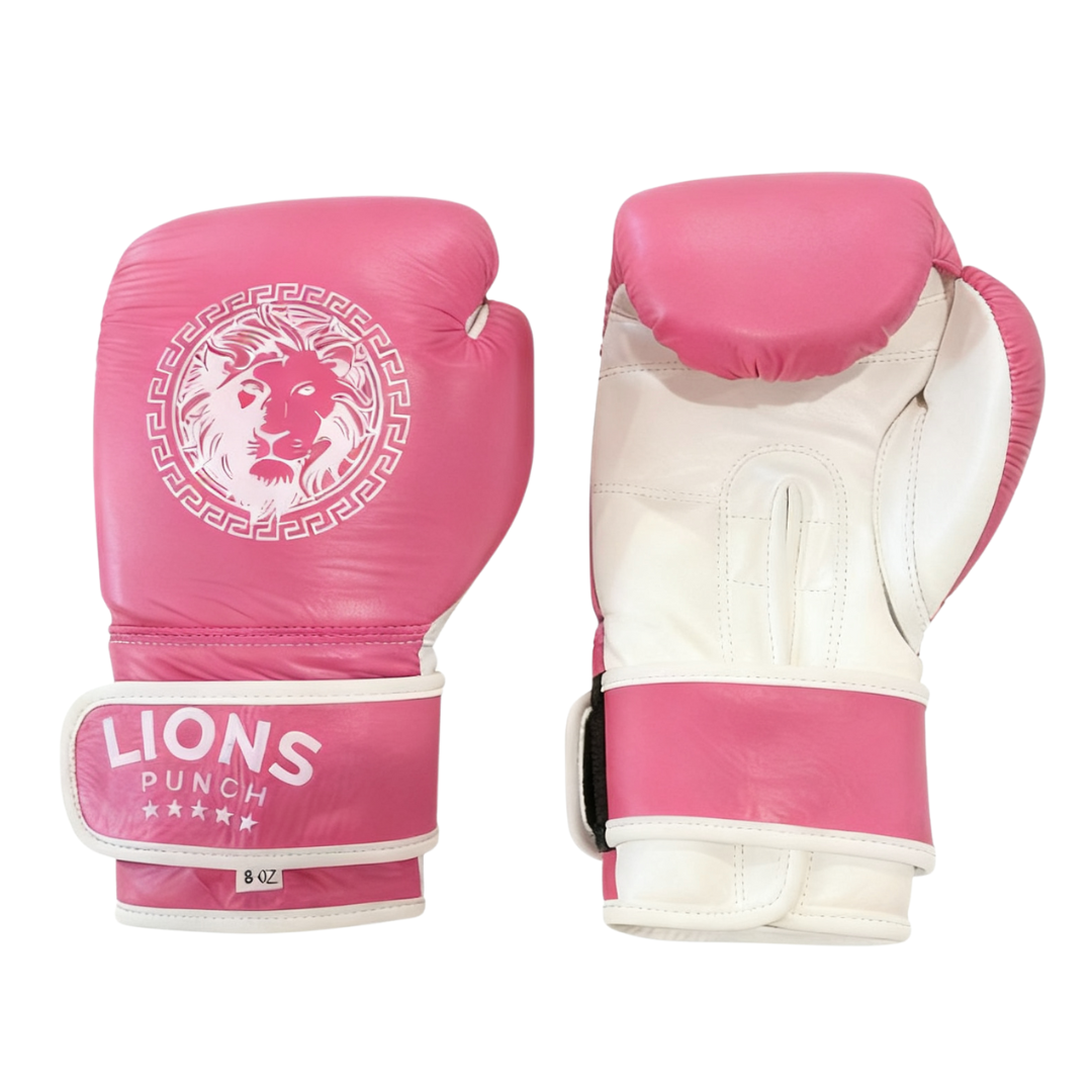 Lions Punch boxing gloves featuring pink color and 8-oz size available at Lestyle Boutique Melbourne