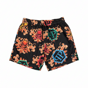 PHILIPP PLEIN SHORTS featuring skull motif and ornate scroll pattern available at Lestyle Boutique Melbourne