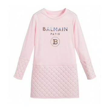 BALMAIN DRESS featuring quilted panels and metallic logo available at Lestyle Boutique Melbourne