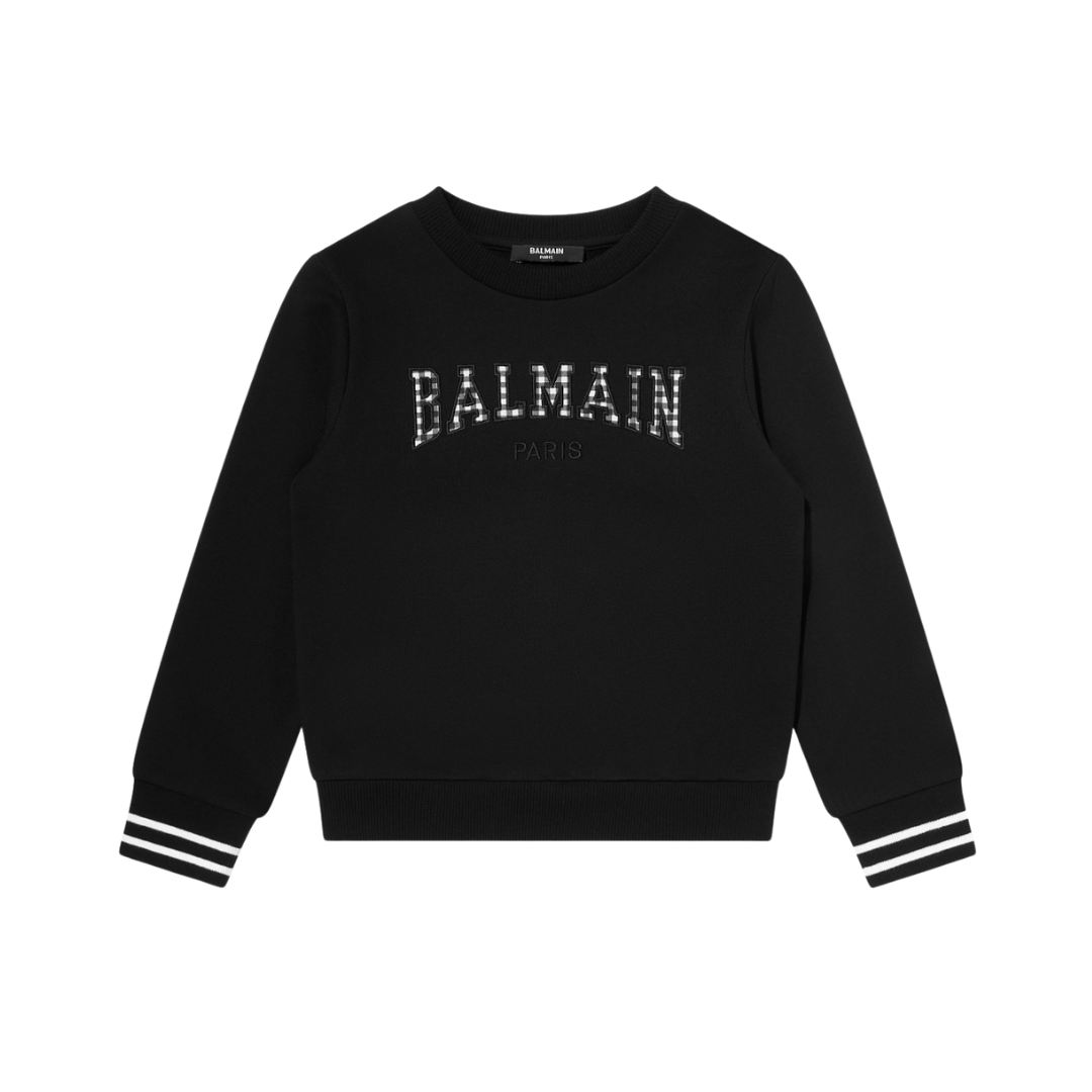 Balmain Girls Logo Sweatshirt featuring embroidered check print available at Lestyle Boutique Melbourne