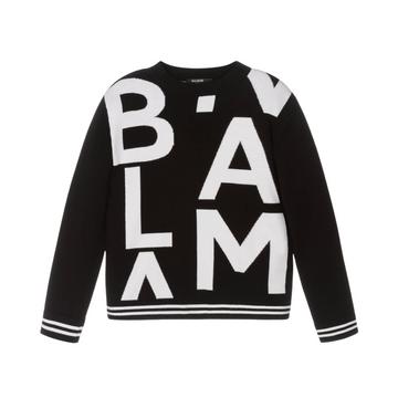 BALMAIN KNIT featuring bold oversized logo on black knit available at Lestyle Boutique Melbourne