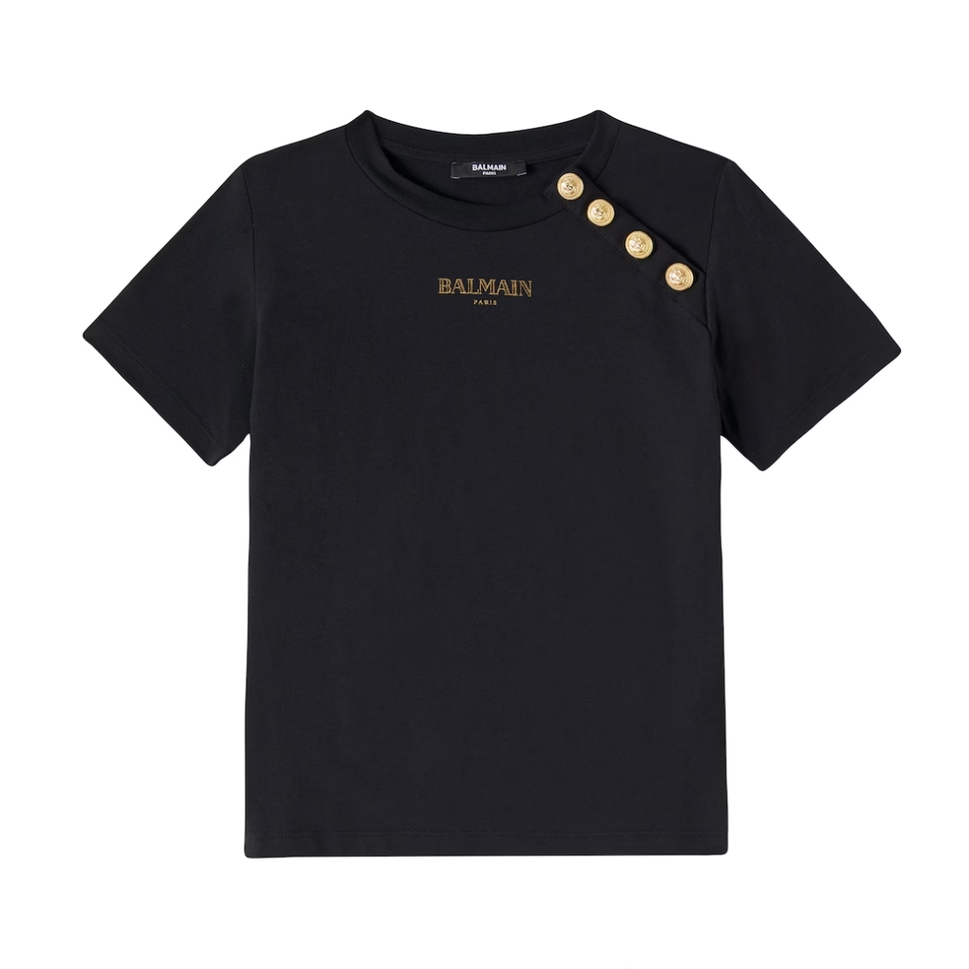 BALMAIN T-shirt featuring gold shoulder button detail available at Lestyle Boutique Melbourne