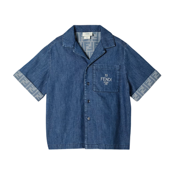 Fendi junior denim shirt featuring small embroidery on the front and FF logo detail on turn-up cuffs available at Lestyle Boutique Melbourne