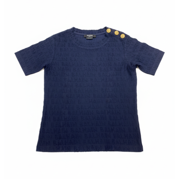 BALMAIN KNIT TOP featuring gold-tone shoulder crest buttons available at Lestyle Boutique Melbourne