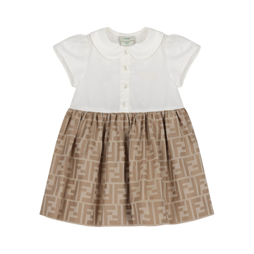 Fendi Baby Dress featuring white top and beige FF-logo jacquard skirt available at Lestyle Boutique Melbourne