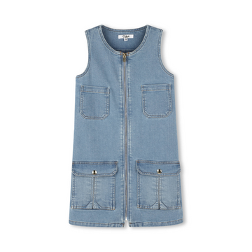 Chloé Kids denim zip-front dress featuring patch pockets available at Lestyle Boutique Melbourne