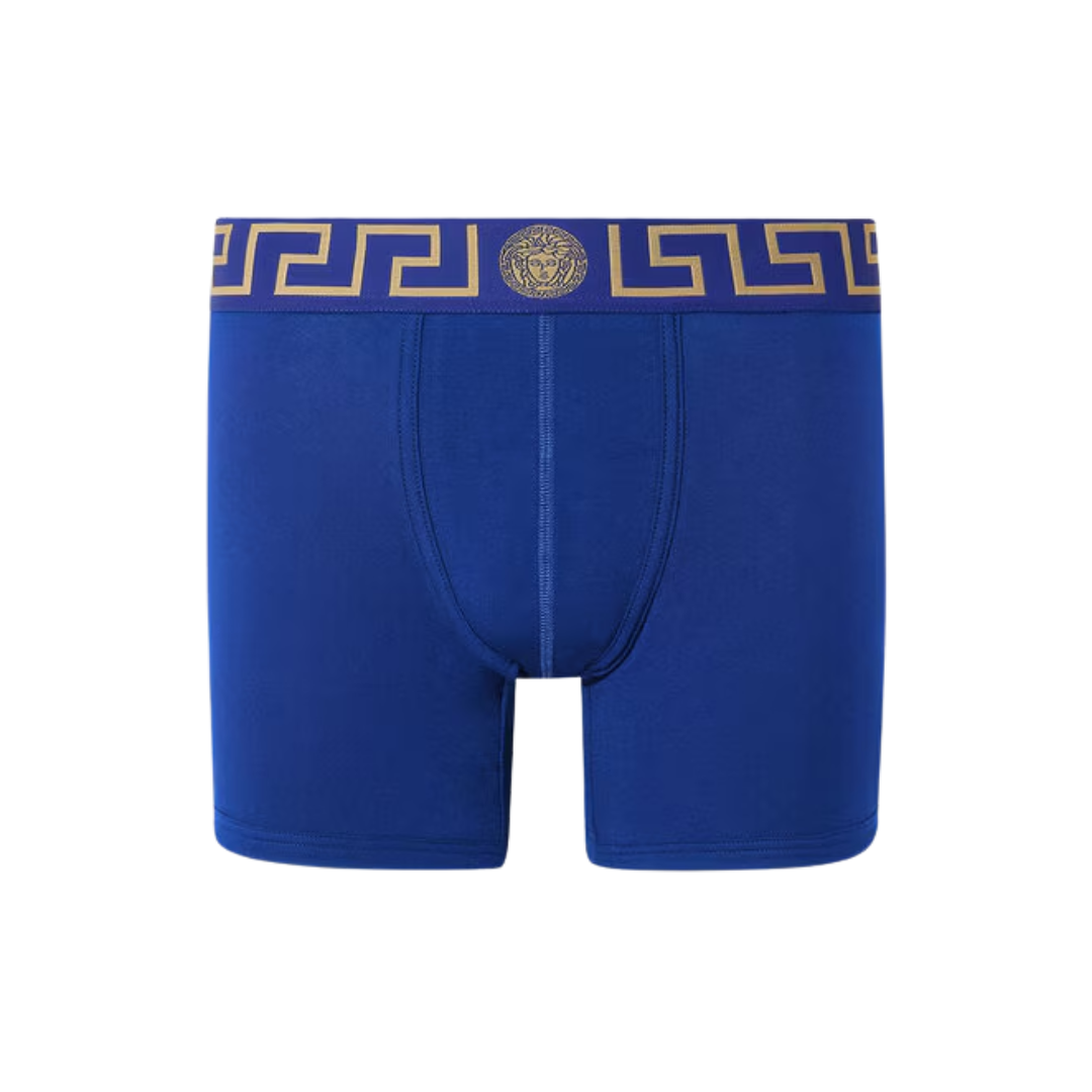 Versace Boxer Medusa long in blue with gold detailing, high-quality fabric and stylish design. Available at Lestyle Boutique Melbourne