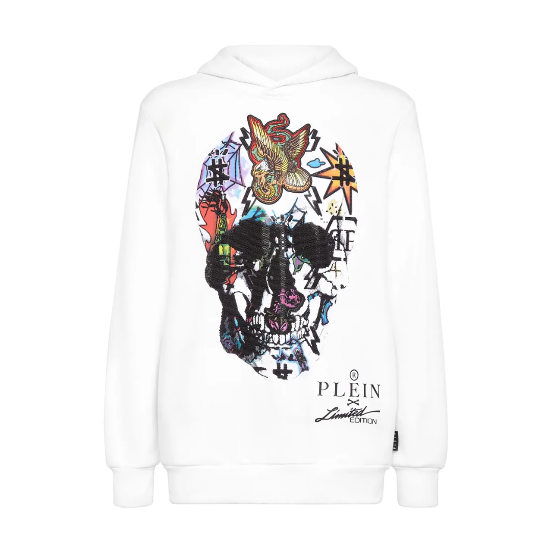 PHILIPP PLEIN HOODIE featuring crystal-embellished skull print available at Lestyle Boutique Melbourne