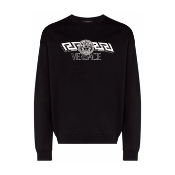 Versace logo-print cotton sweatshirt with bold logo detailing, black, 80s-inspired aesthetic, available at Lestyle Boutique Melbourne