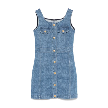 Balmain Kids logo-print denim dress with front button fastening available at Lestyle Boutique Melbourne