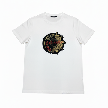 BALMAIN T-Shirt featuring winged crest embroidery available at Lestyle Boutique Melbourne