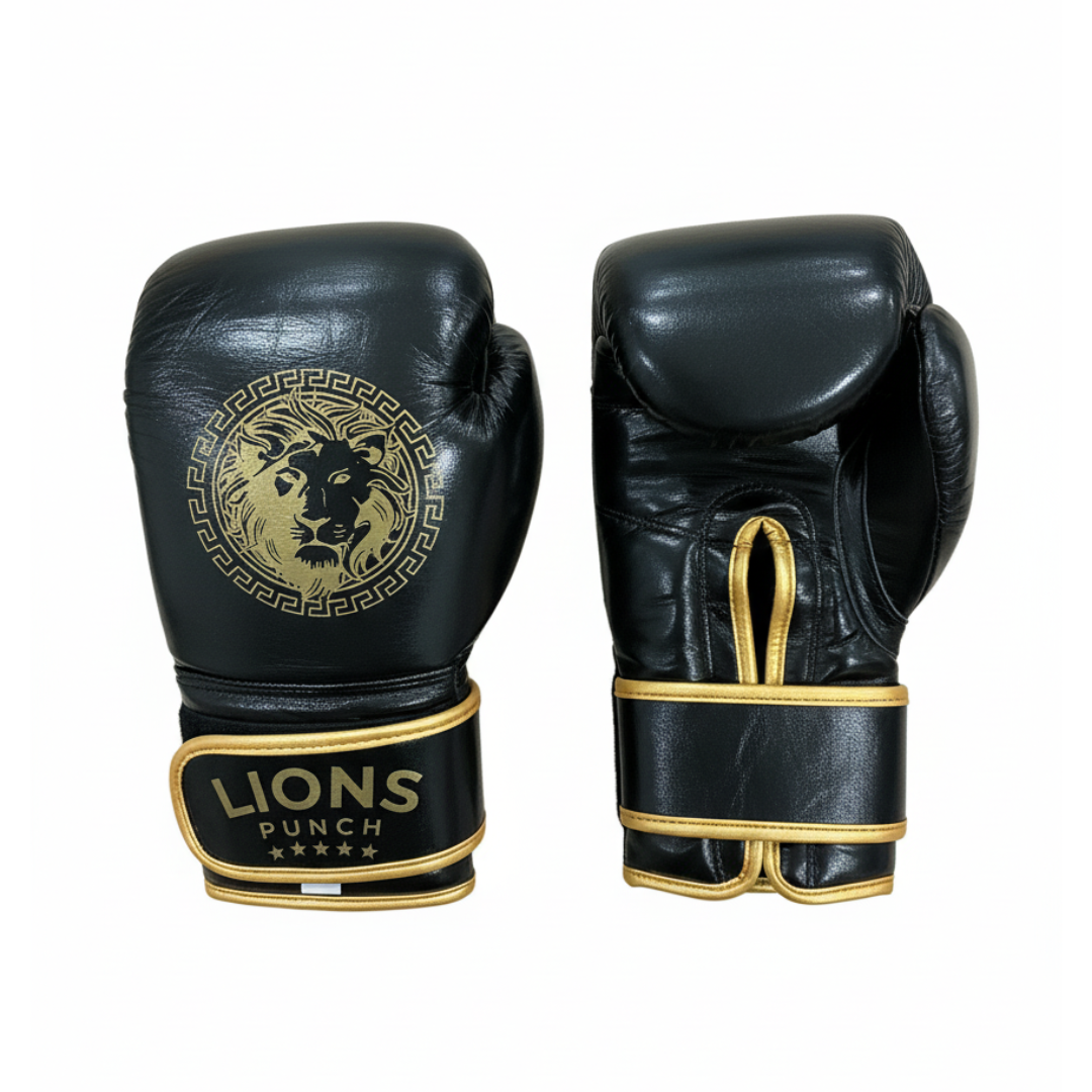 Lions Punch boxing gloves with gold lion emblem available at Lestyle Boutique Melbourne