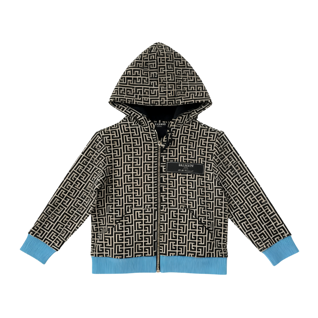 Balmain jacket featuring Greek key geometric print available at Lestyle Boutique Melbourne