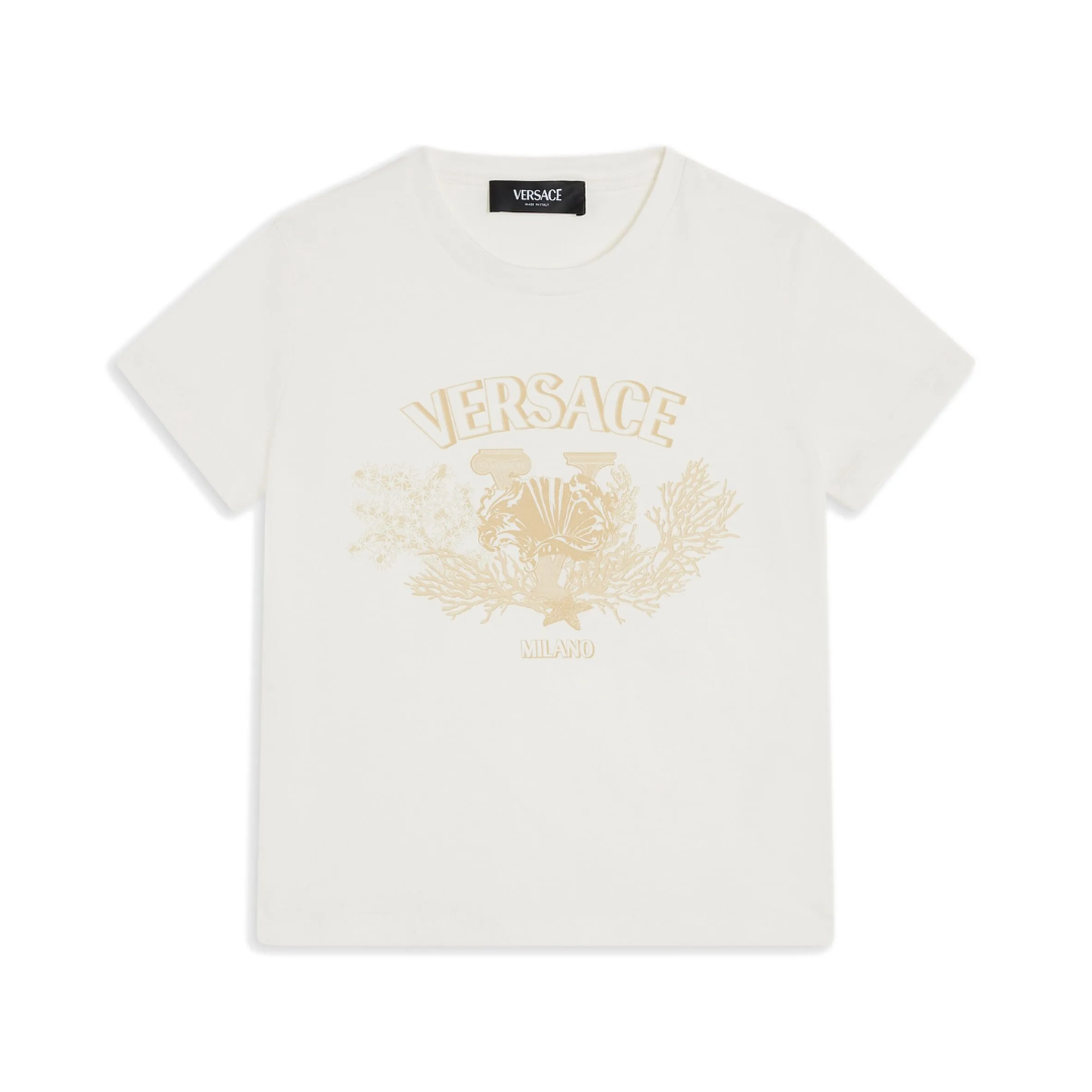 Versace Kids logo-print cotton T-shirt featuring crest logo available at Lestyle Boutique Melbourne
