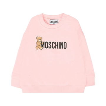 MOSCHINO KIDS teddy-logo sweatshirt in pink featuring teddy bear graphic available at Lestyle Boutique Melbourne