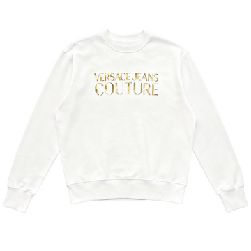 Versace Jeans Couture white sweatshirt with metallic gold logo, available at Lestyle Boutique Melbourne