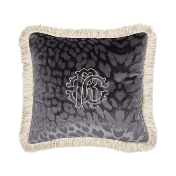 ROBERTO CAVALLI cushion featuring leopard print with fringe border available at Lestyle Boutique Melbourne