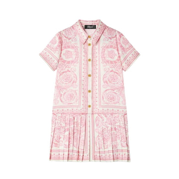 VERSACE Barocco shirt dress for kids featuring pink and white Barocco print available at Lestyle Boutique Melbourne