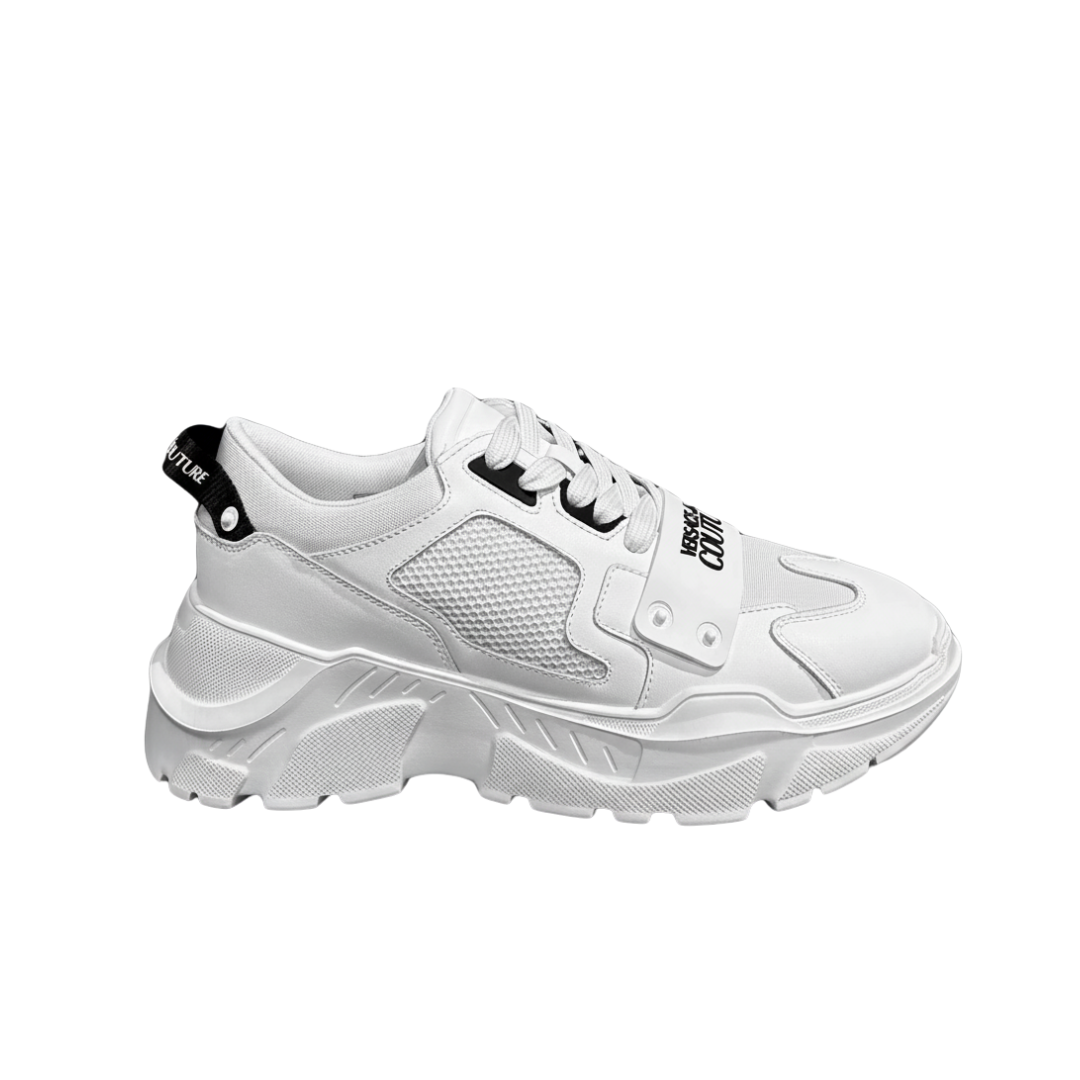 Versace Jeans Couture Chunky Sneakers in white, featuring a mix of leather and mesh, a bold chunky sole, and signature branding for a stylish and comfortable fit, available at Lestyle Boutique.