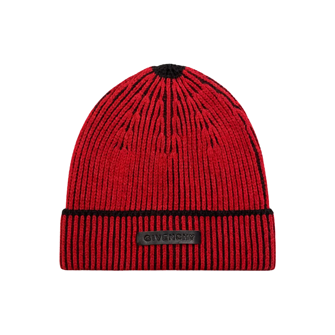 GIVENCHY BEANIE featuring ribbed knit red with black cuff available at Lestyle Boutique Melbourne