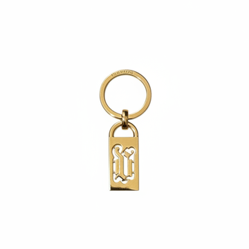 VERSACE KEYCHAIN featuring gold-tone rectangular pendant with emblem available at Lestyle Boutique Melbourne