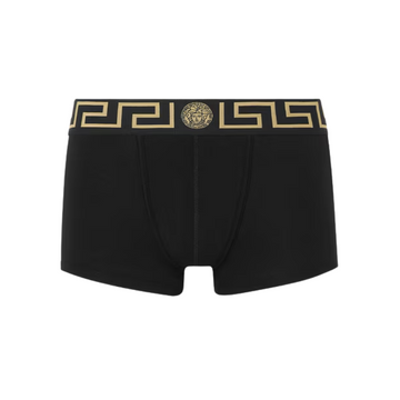 VERSACE LOW TRUNKS featuring gold Greek key waistband with Medusa emblem available at Lestyle Boutique Melbourne