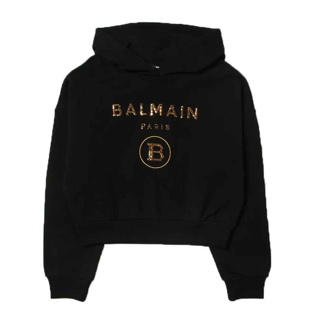Balmain hoodie featuring sequin logo available at Lestyle Boutique Melbourne