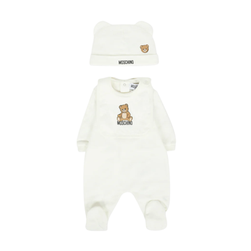 MOSCHINO BABYGROW BIB AND HAT GIFT SET featuring teddy bear design available at Lestyle Boutique Melbourne