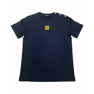BALMAIN kids T-Shirt featuring gold crest logo and shoulder button detail available at Lestyle Boutique Melbourne