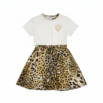ROBERTO CAVALLI kids dress featuring gold crest embroidery available at Lestyle Boutique Melbourne