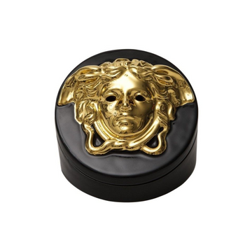 Versace incense burner featuring a gold Medusa head on a black round base available at Lestyle Boutique Melbourne