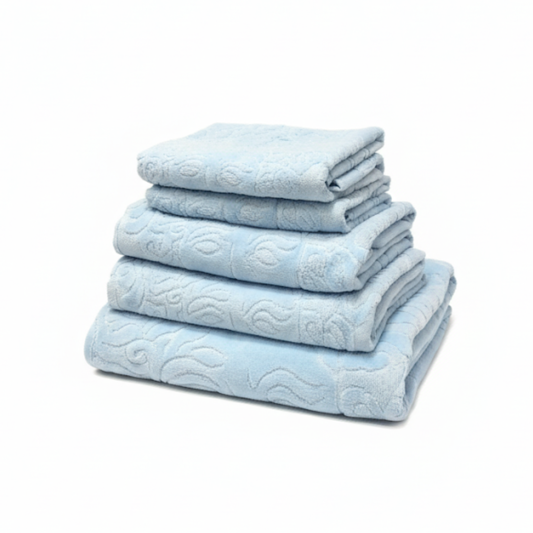 Versace towel set featuring embossed baroque pattern available at Lestyle Boutique Melbourne