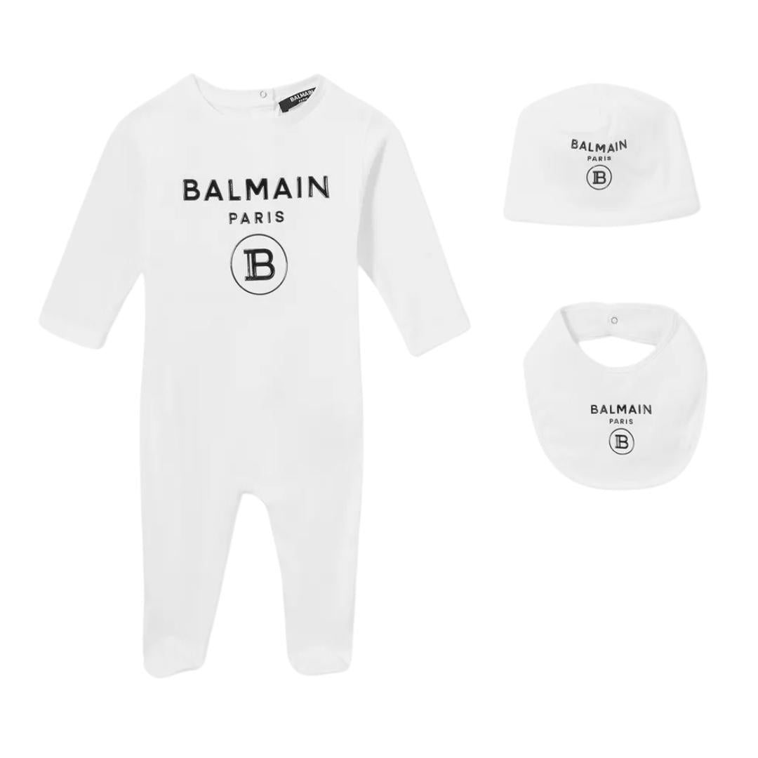 BALMAIN BABY ONESIE featuring logo print available at Lestyle Boutique Melbourne