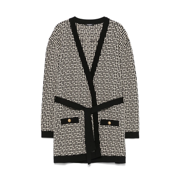Balmain coat featuring monogram-jacquard pattern available at Lestyle Boutique Melbourne