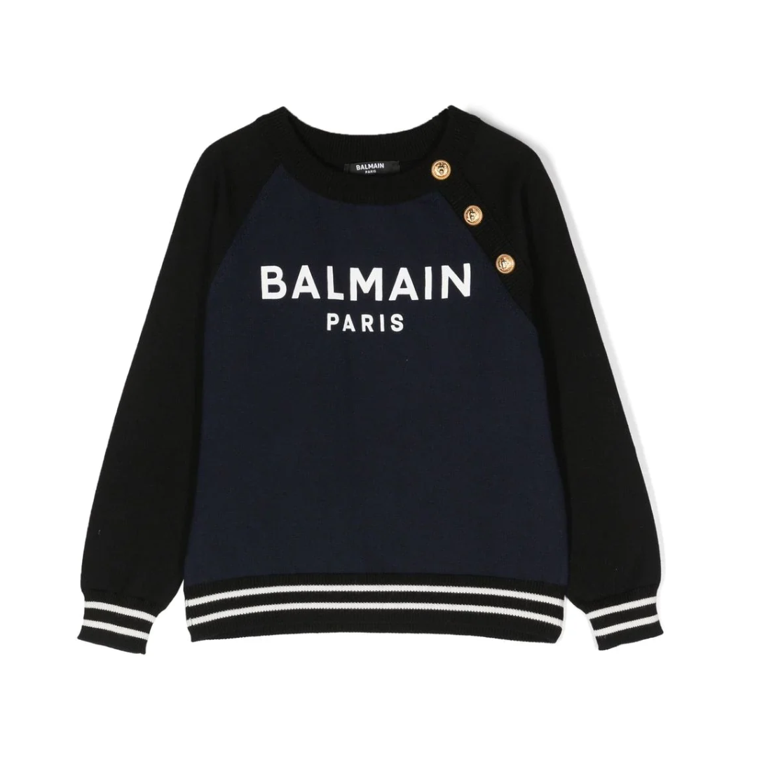 BALMAIN PARIS SWEATER featuring gold button shoulder detail available at Lestyle Boutique Melbourne